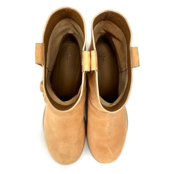 Frye Ricki Ring Strap Vintage Tan Moto Boot Sz 8.5 Leather Block Heel Bootie New - Picture 11 of 15